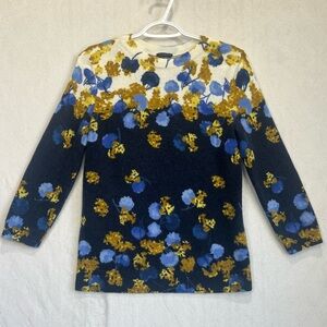 Talbots Women's 100% Cashmere Floral Sweater Sz M Blue Yellow Careerwear Luxury